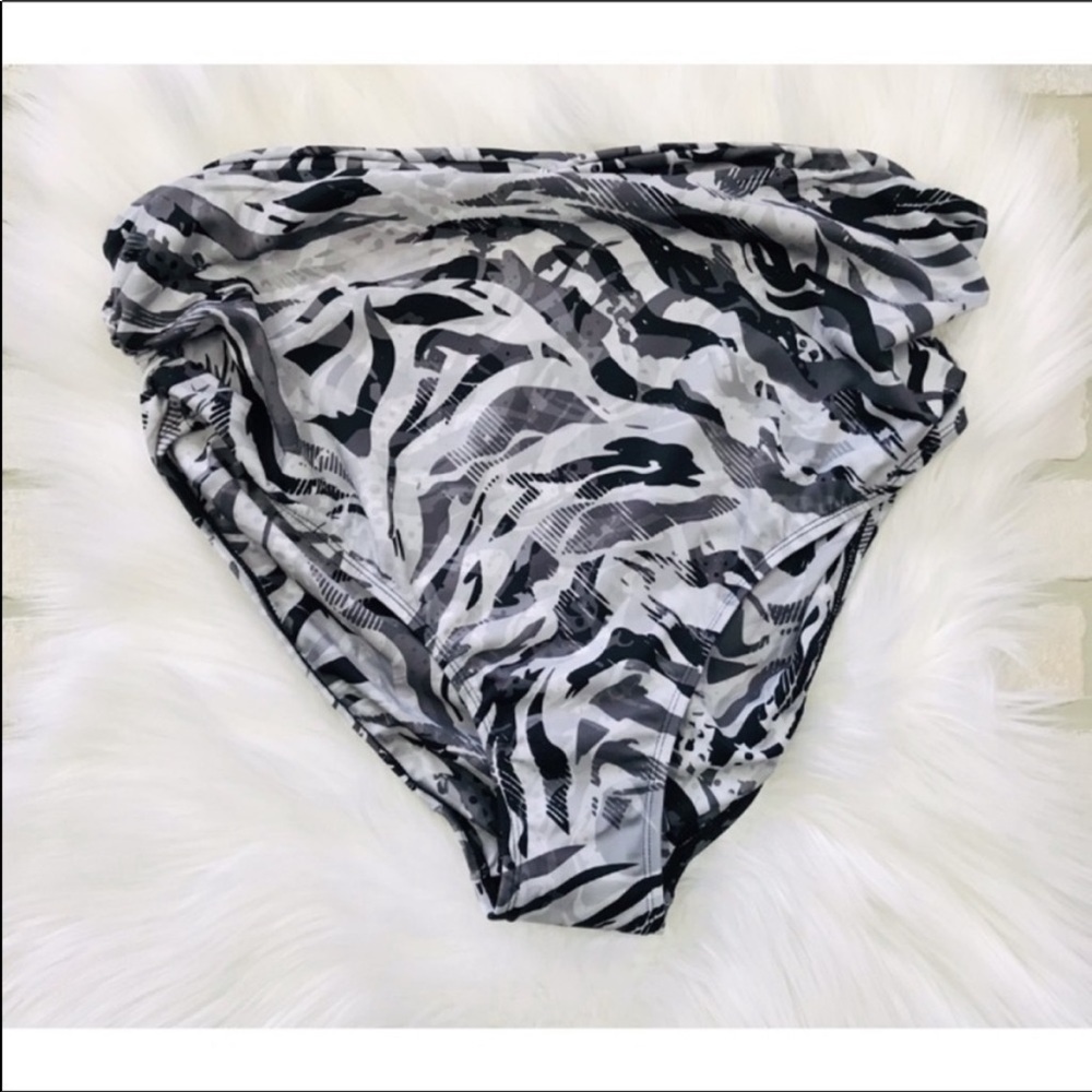 Swimsuits For All Ruched Printed Bikini Bottoms Black Gray Plus Size 22